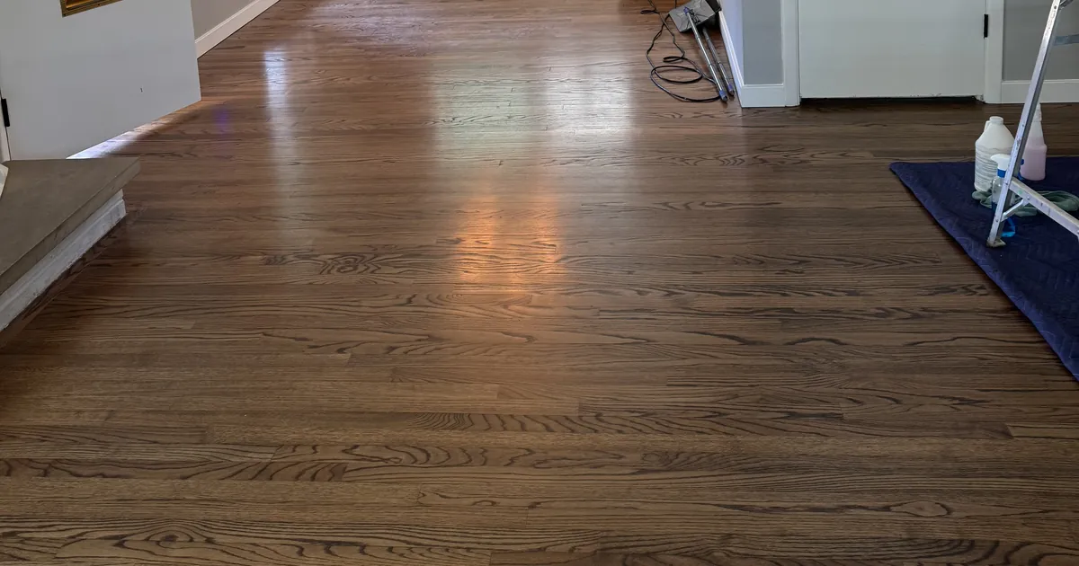 Polished hardwood floors reflecting window light in an empty room